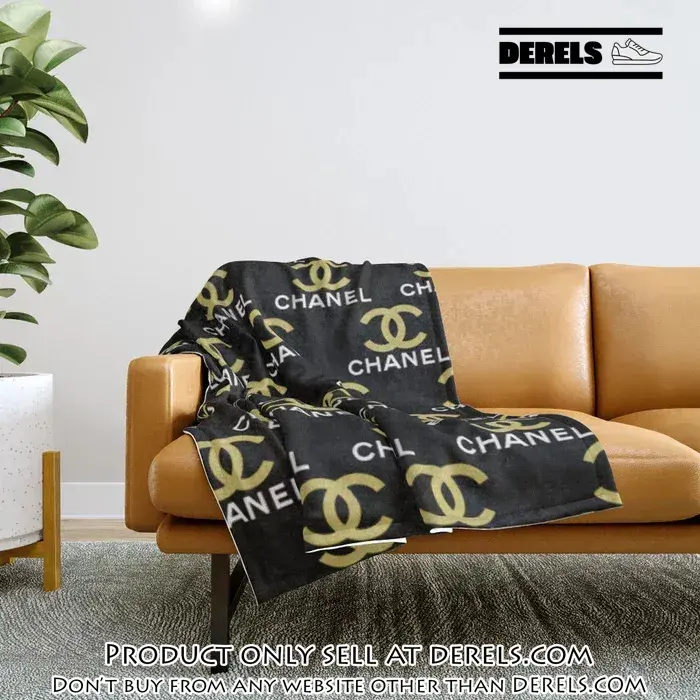Chanel yellow logo black luxury brand premium quilt blanket fleece home decor dr1319931